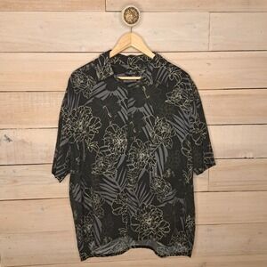 Graphic Litho Dark Hawaiian Fusione Silk Men's Button Down Size XL Resort Grunge